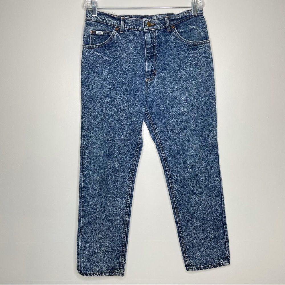 VTG Lee Acid Wash Denim Cotton Retro Vintage High Waist Mom Jeans Tapered Leg